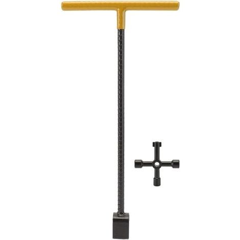 Clé multifonctionnelle en T pour compteur d'eau – Acier durable – Outil utilitaire 4 voies pour vannes et robinets – 41x19.5cm (1/5)