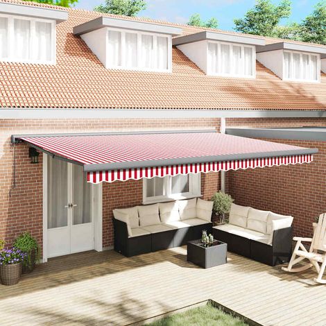 Toldo Retráctil Manual red and white 500 x 300 cm Tela, Metal vidaXL