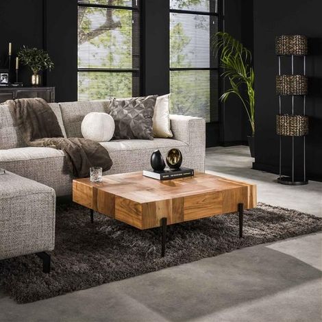 IIndustrial Coffee Table Sipper 90x90cm Acacia Wood (1/5)