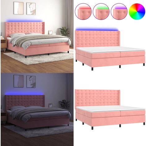 Sommier à lattes de lit matelas et LED Rose 200x200 cm Velours - Lit Plateforme - Lit Capitonné - Lit Design - Lit Double - Lit Rose - Home & Living (1/5)