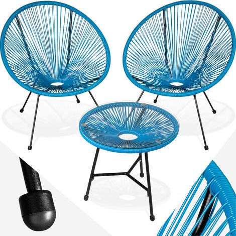 Conjunto de 2 sillas Santana con mesa - sillas tipo acapulco con mesa, sillas de hilos elásticos estilo retro ligeras, asiento cómodo estable de acero (1/10)