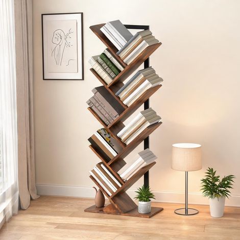 Bibliothèque en bois filaire avec 9 étagères et montants (1/5)