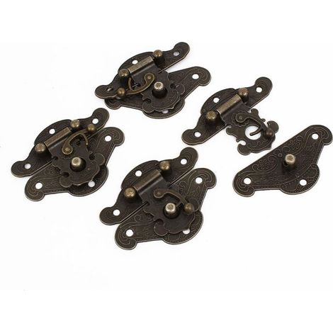 Antik Eisenwaren Holz Box Verriegelung Sets Fall Lock- 4 Stück Regalträger & -stützen bronze Tone (1/2)