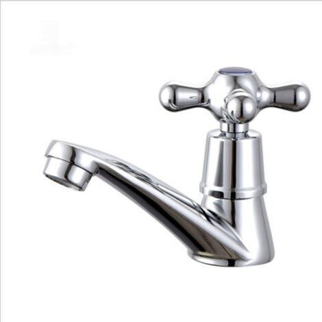 Lot de 2 Robinets Automatiques Chromés pour Lavabo – Mitigeur Eau Chaude et Froide G1/2, Installation Monotrou, Corps en Laiton avec Cartouche en Cuivre, Robinet Auto-Fermant pour Salle de Bain