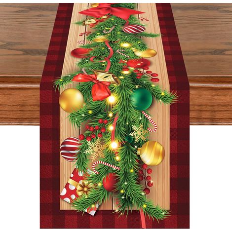Weihnachtstischläufer, 33 x 275 cm, Rot-Beeren-Muster, Schwarz, realistischer 3D-Tischläufer für die winterliche Festtagsküche
