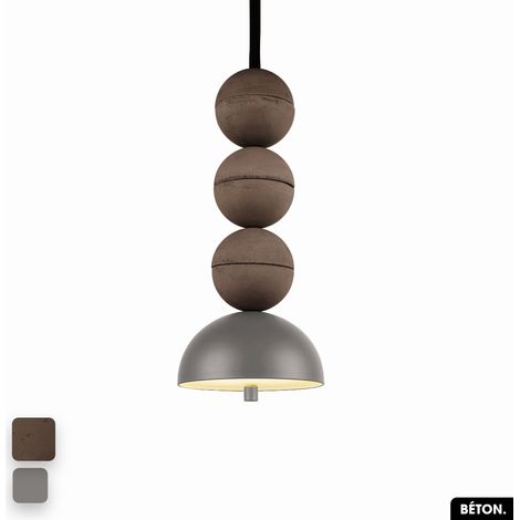 Lampe de suspension en béton - BOSFOR CONCRETE CHOCOLAT - GRIS 3 BALLES LED 14W (1/2)