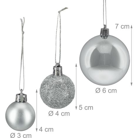 Set di 50 palline di Natale decorative diametro 7 x 6 cm glitterate e lucide in plastica rossa 130017241