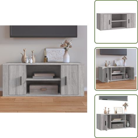 Meuble TV Sonoma gris 100x35x40 cm Bois d'ingénierie - Meubles Tv - Meuble Téléviseur - Rangement Tv - Unité Tv - Support Tv (1/5)