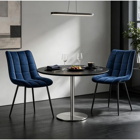 Lot de 2 chaises de salle à manger bleues en velours avec pieds en métal (1/5)