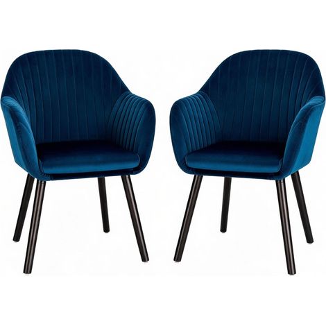 Lot de 2 chaises de salle à manger en velours avec accoudoirs, structure en bois massif et métal, 40x40 cm, hauteur 81 cm (1/5)