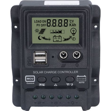 Solarbetriebene Ladesteuerung, doppelter USB-Anschluss, ABS-LCD-Display, PWM-Ladesteuerung, 12 V/24 V, 30 A, 390 W/780 W (1/5)