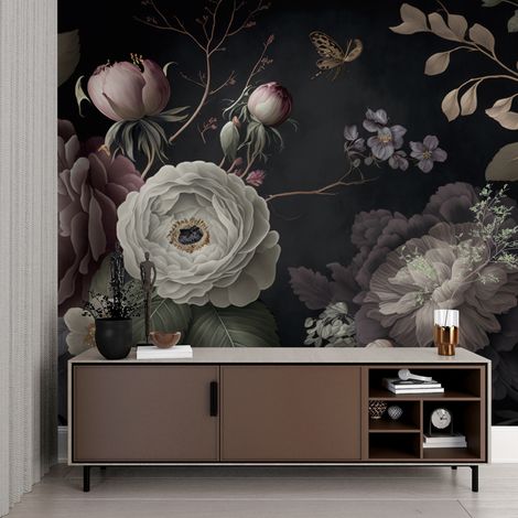 Papier peint fleur fond noir - 150 x 250 cm (1/2)