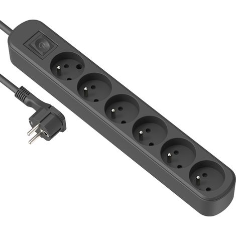 Bloc 6 prises avec interrupteur fiche plate 1,5 m Noir (1/5)
