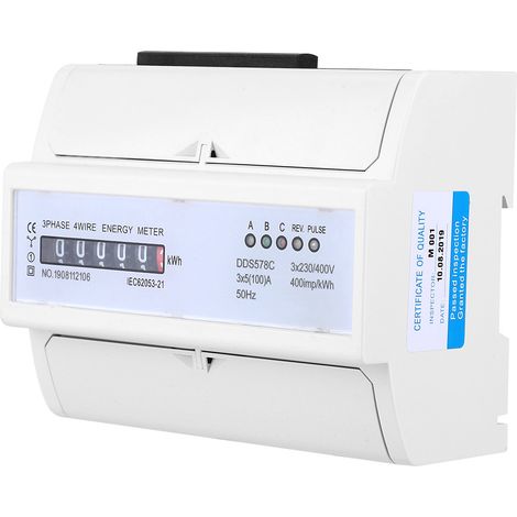 Compteur d'énergie triphasé 4 fils 380 V CA, wattmètre sur rail DIN, compteur d'impulsions électriques