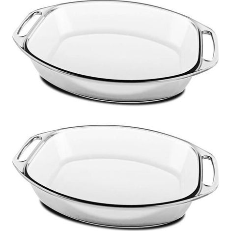 Lot 2 plat à four avec anses, moule de cuisson,capacité 3.2 L - Longueur 35.8 x Profondeur 24.2 x Hauteur 7 cm -JUANIO (1/3)