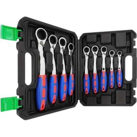 Set 9Pz Chiavi a Cricchetto Reversibili 8-22 mm 72 denti in CR-V manico ergonomico 07809