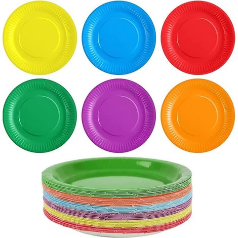 90 Pièces Assiettes en Papier Colorées, 7 Pouces Assiettes en Papier Jetables Assiettes À Dessert Assiettes À Dîner pour Fête D'Anniversaire Mariage Pique-Nique Bricolage Peinture (6 Couleurs) (1/5)