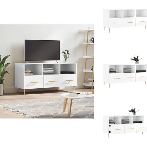 TV-Schrank Hochglanz-Weiß 102x36x50 cm Holzwerkstoff - TV Schrank - Fernsehtisch - Holzwerkstoff - Weiß - Wohnzimmermöbel (1/5)
