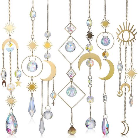 Lot de 7 attrape-soleil, lune et étoile, carillon éolien en cristal, décoration murale, fenêtre, maison et jardin.