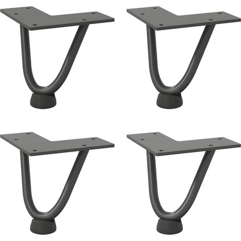Lot de 4 pieds en épingle à cheveux pour table basse 10 cm design moderne finition mate en acier anthracite (1/5)