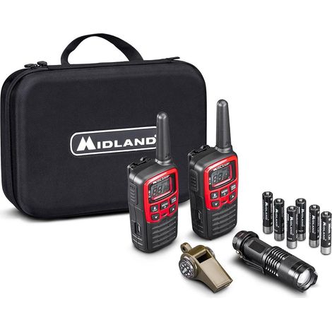 Midland EK30 Emergency Kit, Outdoor Excursionist Kit with 2 Ricetrasmittent PMR446 XT30, 2 Batterie AAA Ricaricabili Batterie, Emergency Fischietto with Bussola and LED Regulable Torcia, C1478 (1/3)