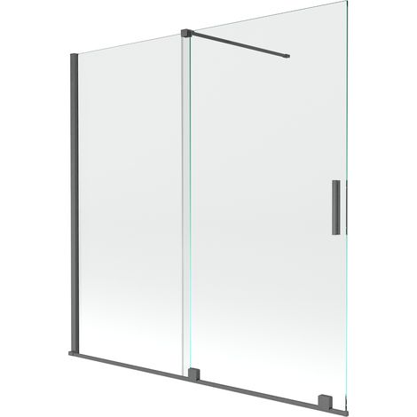 Mexen Velar parete per vasca da bagno con 2 ante scorrevoli 160 x 150 cm, trasparente, grigio canna di fucile spazzolato (1/5)