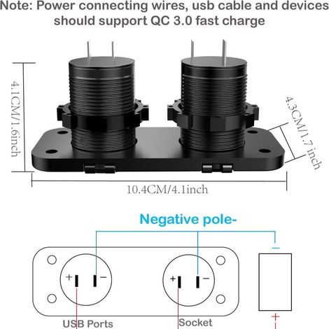 Hot-selling QC3.0 car charger, yacht, car, and boat modified car charger, two-hole fixed panel female connector. (1/4)