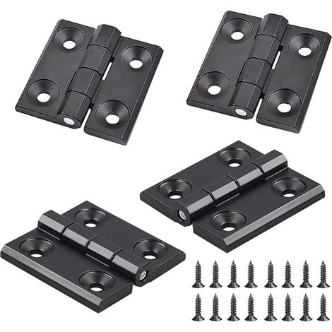 4 bisagras de aluminio negro para armarios, bisagras de tope con rodamientos de bolas, orificios planos para bisagras en mesas plegables, armarios y muebles. (1/5)