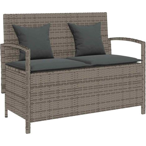 Banc de rangement de jardin avec coussin gris résine tressée (1/5)
