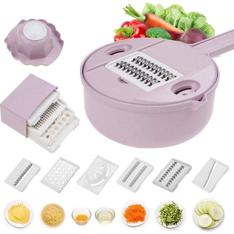 Mandoline Legumes 10 En 1 Avec 5 Lames Inox, Rape Carotte Et Hachoir, Bol Recuperateur, Pour Cuisine (1/3)