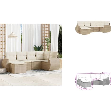 6-tlg. Garten-Sofagarnitur mit Kissen Beige Poly Rattan - Gartenmöbel Set - PE-Rattan Möbel - Outdoor Lounge - Garten Sofa - Esstisch Set (1/3)