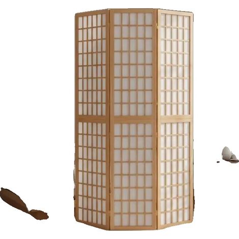 Biombo plegable, diseño de inspiración japonesa, separador de ambientes, amarillo claro. (1/2)