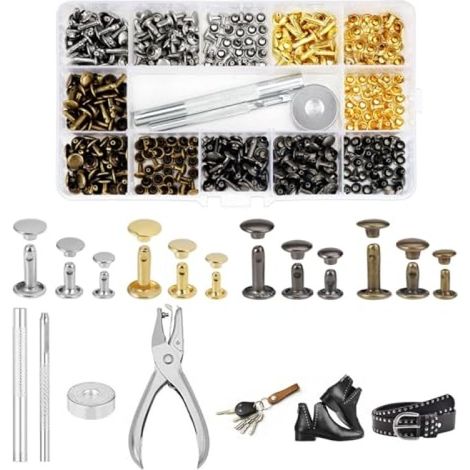 Beyamis Kit 180 rivets cuir 6/8/12mm - Poinçon 4 couleurs (1/5)