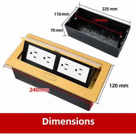Bloc prise encastrable bureau escamotable Pop-up deux prises standard américain à 6 trous doré AC 250V 4000W – Livraison gratuite (1/5)