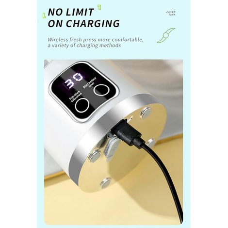 Multifunktionaler digitaler Mixer/Entsafter, LED-Display, tragbar, kabellos, USB-C-Ladeanschluss, auslaufsicherer Deckel, 450 ml Fassungsvermögen, für Smoothies, Säfte und Eiscrushing – weiß