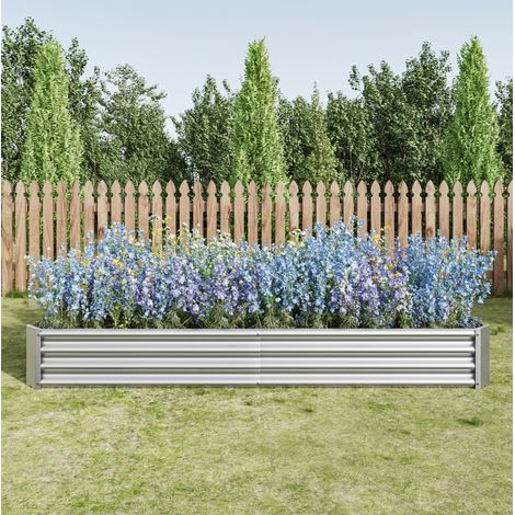 Huerto elevado de metal galvanizado 232 x 113,5 x 30 cm, sin fondo, plateado HAVRYA (1/5)