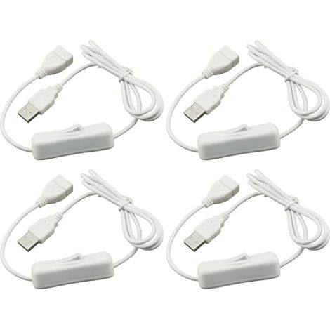 4 Pièces 1M, Blanche Rallonge USB avec Interrupteur, Câble USB Mâle à Femelle avec Interrupteur, Convient pour Lampe de Bureau LED, Ventilateur USB (1/5)