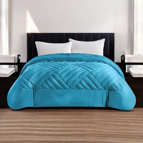 Double couette d'hiver chaude et douce effet plume « Intreccio », en velours de luxe, rembourrage 280g, 260x260 cm Bleu clair