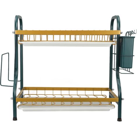 Égouttoir à vaisselle 2 étages grande capacité, résistant à la rouille, moderne, avec plateau d'égouttage pour plan de travail de cuisine (1/5)