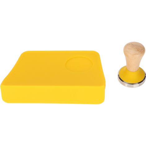 Marteau à Poudre de Café avec Manche en Bois et Base Plate, Mat Anti-Dérapant en Silicone avec Fente, Diamètre 58mm - Outil Presse Café Jaune