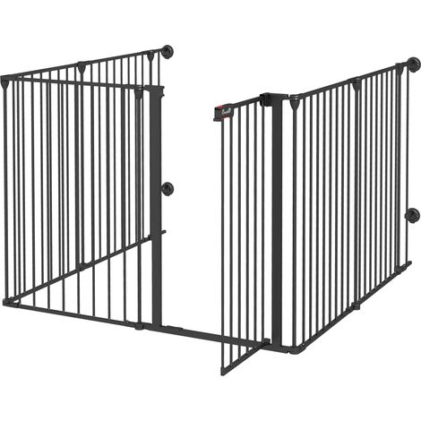 Cancelletto sicurezza per cani taglia media pieghevole doppia chiusura metallo plastica modulabile 123x102x90 cm nero