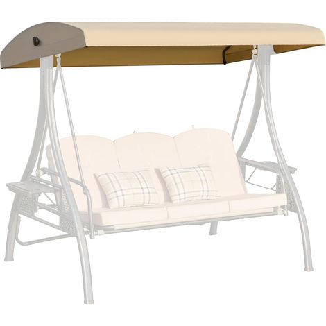 Toit de Rechange Balancelle 3 Places 191x120x20cm, Toile Étanche Anti-UV 180g/m² Kaki, Fixation Velcro Pro (1/5)