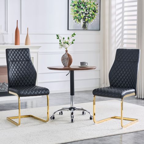 Lot de 2 chaises à manger motif losange noir,dossier haut,coussin confortable,cadre métal doré,antidérapant pour restaurants et cafés. (1/5)