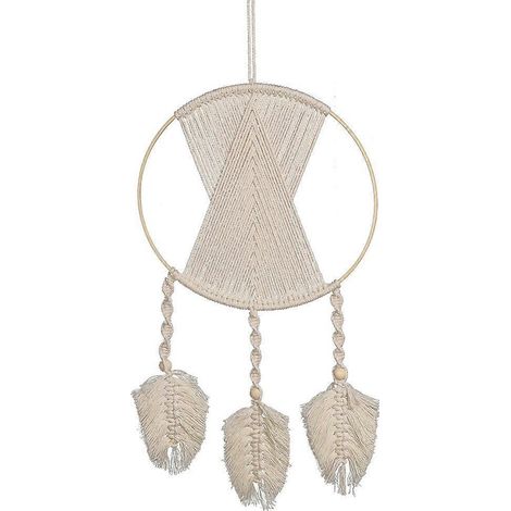 Makramee-Wandbehang mit Blättern, Boho-Stil, gewebt aus Baumwolle, Traumfänger-Anhänger, Wohnaccessoires