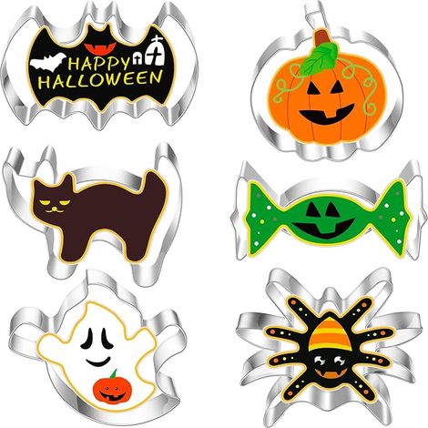 CCYKXA Set of 6 Halloween Cookie Cutters Stainless Steel Cookie Cutters Biscuit Cutters for Biscuit/Cake/Cookie/Pastry Decoration Pastry Cutters 6 Shapes (1/5)