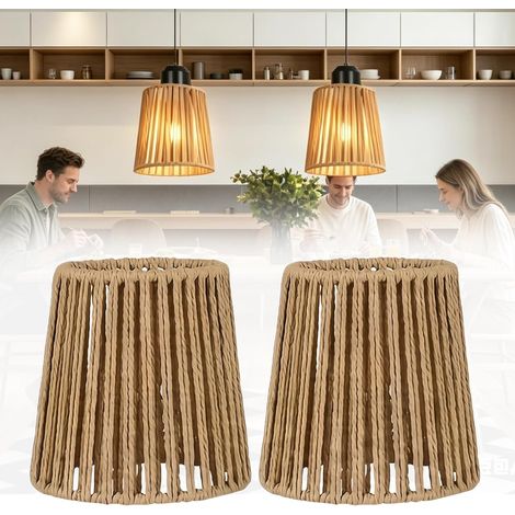 2 pièces Abat-jour Boho en rotin, abat-jour en papier de rechange, abat-jours pour lampe de table, D14,5 cm H14 cm Abat-jour pour lampe suspendue, plafonnier, appliques murales pour salon, chambre à (1/5)