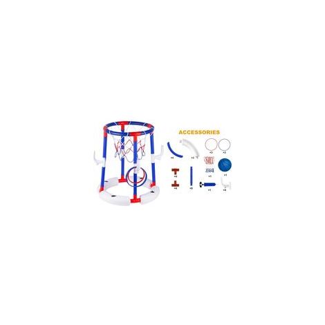 Panier de basket flottant 2 en 1 pour piscine, jeu tir et lancer d'anneaux avec ballon, pompe et anneaux, jouet d'été pour enfants