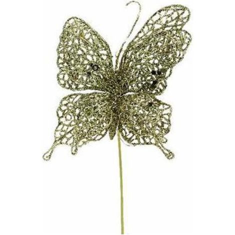 Farfalla con gambo corto per decorazione addobbo albero di natale - colore oro