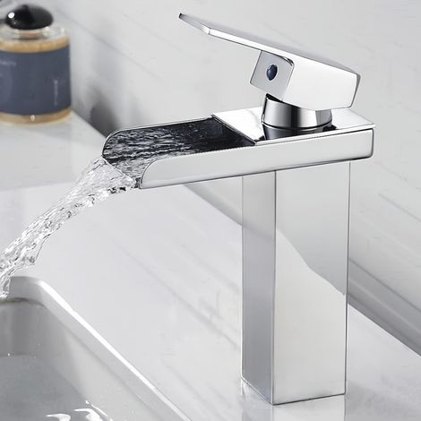 Chrome Bathroom Faucet Modern Brass Basin Mixer Tap Square Widespread Basin Faucet Bathroom Mixer Tap Silver Hand Wash Faucet (1/5)