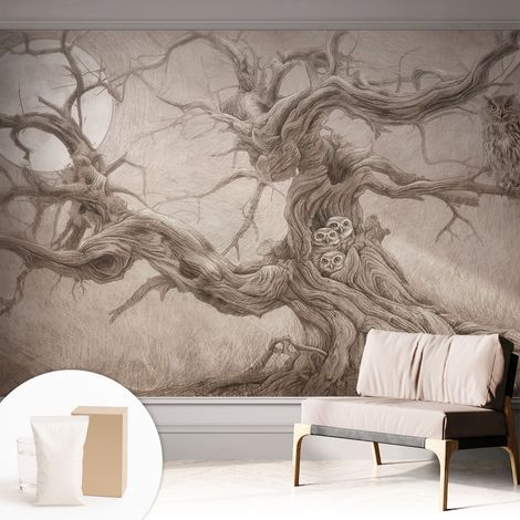 Tapete Vliestapete mit Kleber modern Wohnzimmer - Wanddeko Schlafzimmer - Tapete mit Motiv Nachtvögel 312x219 cm (1/5)